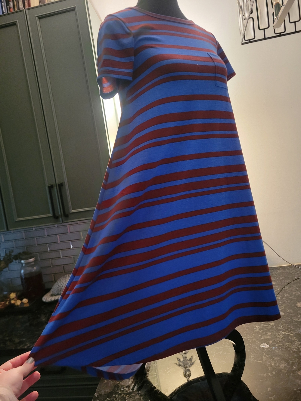 Blue and Burgundy Striped A-Line Dress